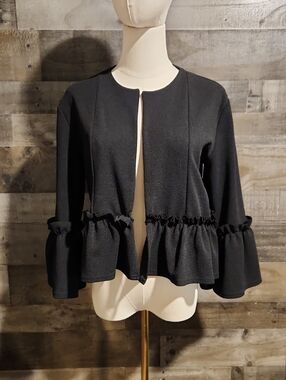 Pretty Little Thing Black Cardigan Style Jacket with Ruffled Accents -  12